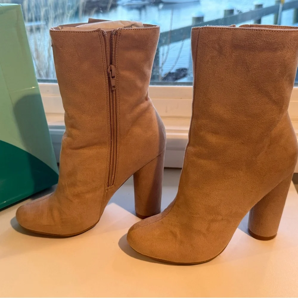 HRH Beige Suede High Heel Ankle Boots - Picture 2 of 5